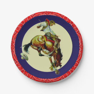 Assiettes En Carton Western Party Vintage Rodeo Cowboy Bucking Horse