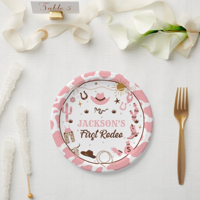 Assiettes En Carton Western Premier Rodéo fille 1er Anniversaire rose (Mariage)