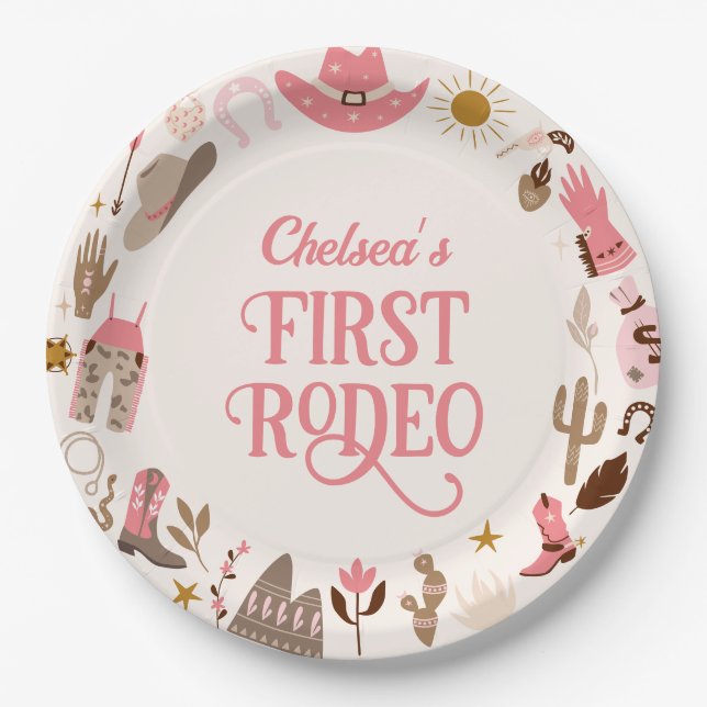 Assiettes En Carton Western Premier Rodeo Wild West Cowboy rose Annive (Devant)