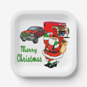 Assiettes En Carton Western Rodeo Cowboy Truck Trailer Père Noël Noël
