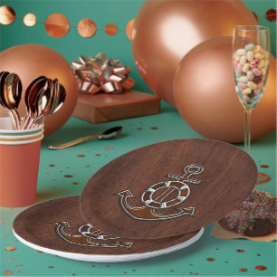 Assiettes En Carton Wet Nautical Mahogany Anchor Steel Decor