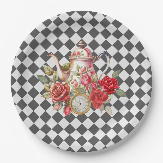 Assiettes En Carton Whimsical Alice Mad Hatter Pays des merveilles Ann (Devant)