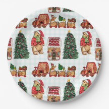 Whimsical christmas pattern with bears, trees, and