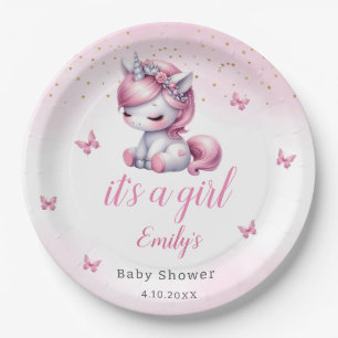 Assiettes En Carton Whimsical Cute rose licorne fille baby shower