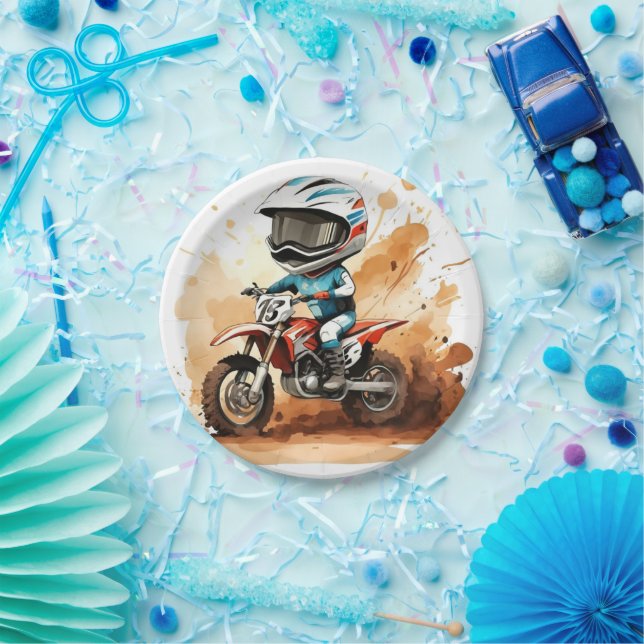 Assiettes En Carton Whimsical Dirt Wheels Motorcycle Anniversaire (Fête)