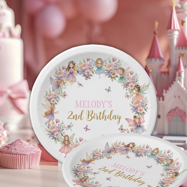 Assiettes En Carton Whimsical flower fairy garden 2nd birthday  (Créateur téléchargé)