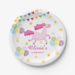 Assiettes En Carton Whimsical Girls first mignon rose Unicorn Annivers