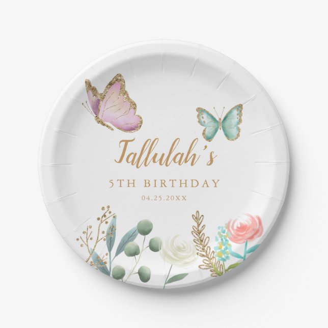 Assiettes En Carton Whimsical Gold Butterfly Garden fête d'anniversair (Devant)