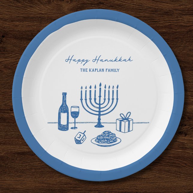 Assiettes En Carton Whimsical Hand Drawn Hanukkah Party Trendy Custom (Créateur téléchargé)