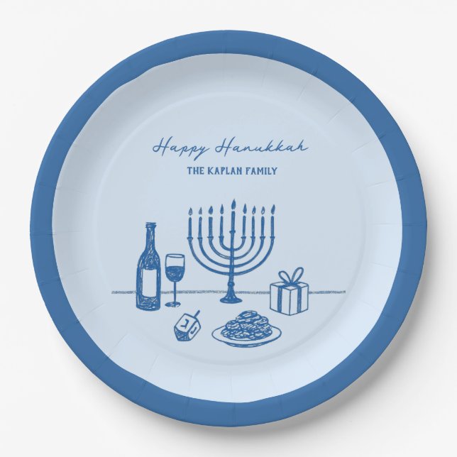 Assiettes En Carton Whimsical Hand Drawn Hanukkah Party Trendy Custom (Devant)