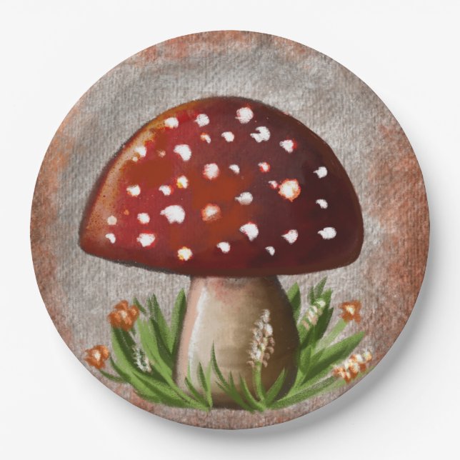 Assiettes En Carton Whimsical Mushroom & Fungi Motif – Nature-Inspired (Devant)