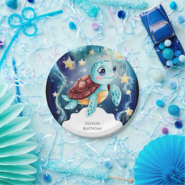Assiettes En Carton Whimsical Ocean sous-marine Tortue Anniversaire (Fête)
