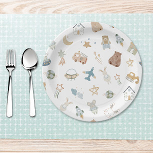Assiettes En Carton Whimsical Oh Boy Aquarelle Doodle Baby shower