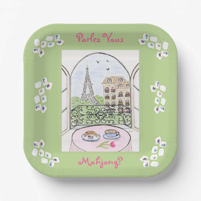 Assiettes En Carton Whimsical Paris and Eiffel Tower Parley MAHJONG (Recto)