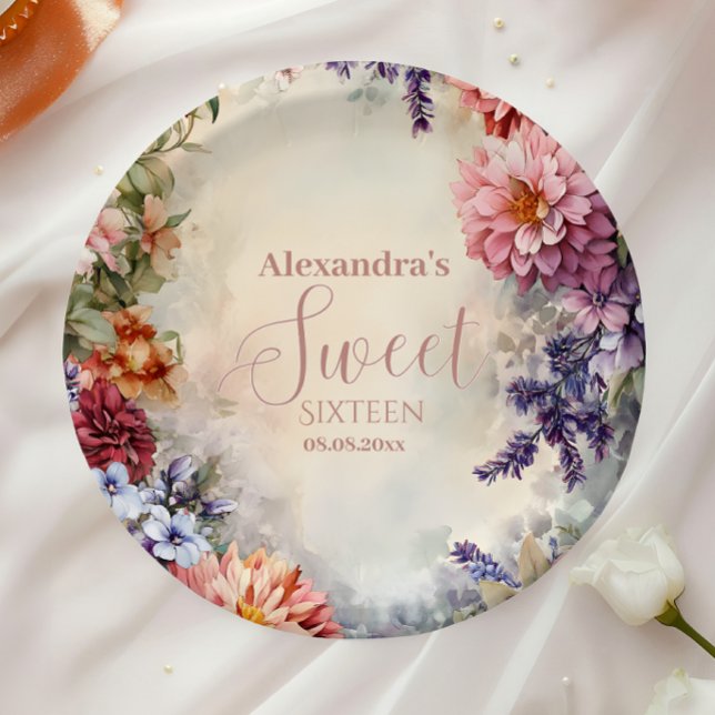 Assiettes En Carton Whimsical Pastel Fleur sauvage Sweet 16 (Créateur téléchargé)