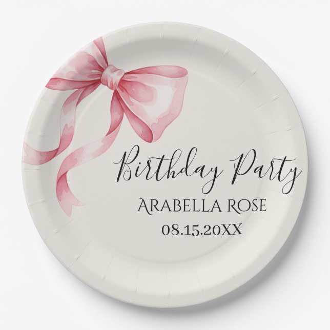 Assiettes En Carton Whimsical Pink Bow Birthday Party (Devant)