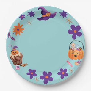 Assiettes En Carton Whimsical Purple Orange Kids Halloween Party