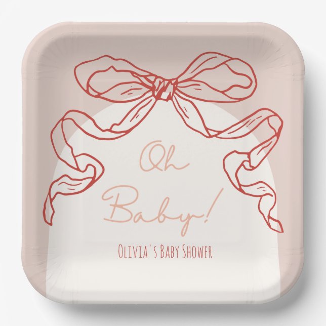 Assiettes En Carton Whimsical Retro Orange Main Draw Baby shower (Recto)