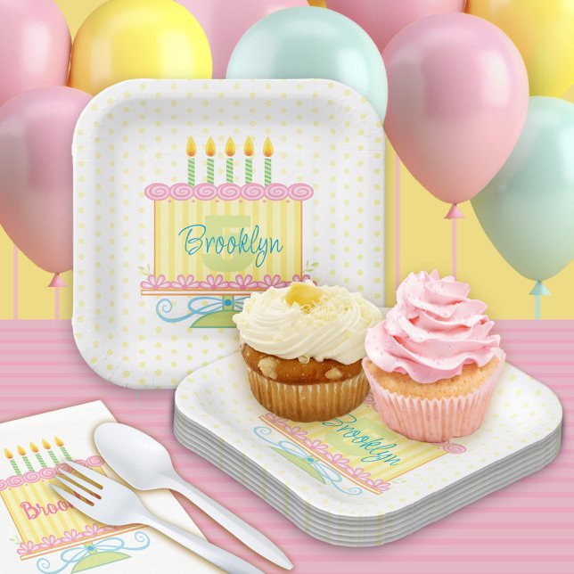 Assiettes En Carton Whimsical Sweet Girl 5e Anniversaire gâteau (Créateur téléchargé)