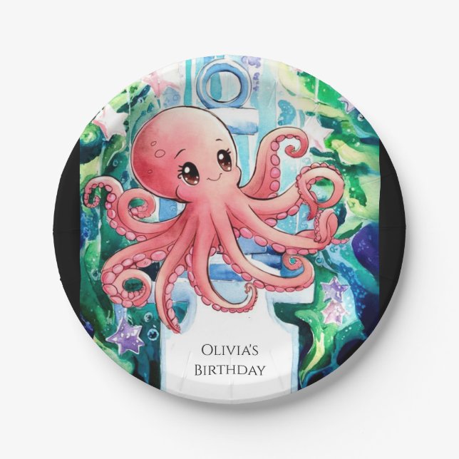 Assiettes En Carton Whimsical Under the Sea Octopus Birthday (Devant)