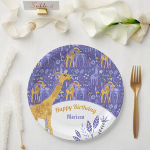 Assiettes En Carton Whimsical violet Turquoise Giraffes Jaunes Anniver