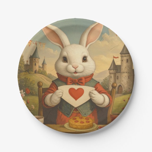 Assiettes En Carton Whimsical White Rabbit Hearts Enchanted Wonderland (Devant)