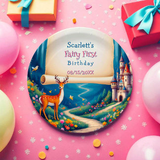 Assiettes En Carton Whimsical Woodland Castle Fairy First 1st Birthday