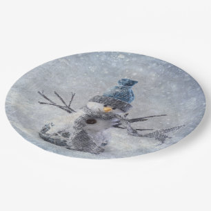 Assiettes En Carton White Christmas snowman
