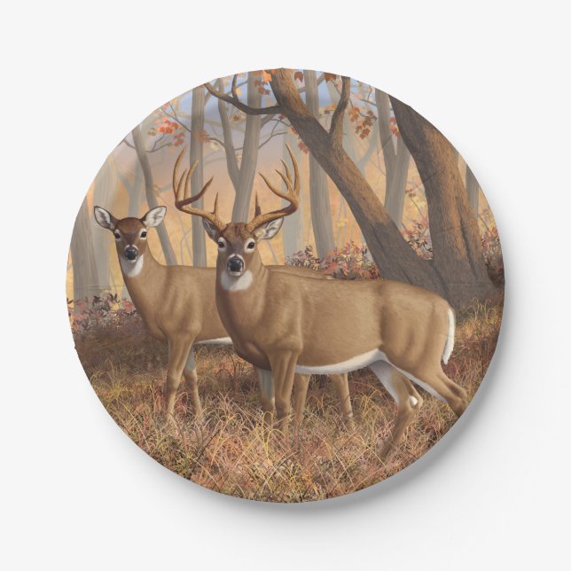 Assiettes En Carton White Deer Buck & Doe Automne Maple Woods (Devant)