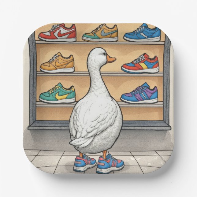 Assiettes En Carton White Duck Window Shopping For Sneakers (Recto)