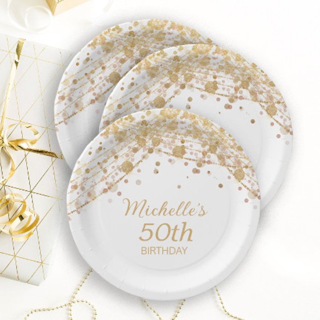 Assiettes En Carton White Gold Parties scintillant String lumières fêt (Créateur téléchargé)