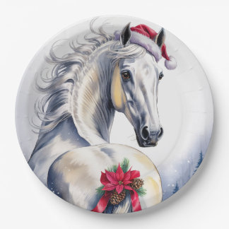 Assiettes En Carton White Horse Christmas Paper Plate