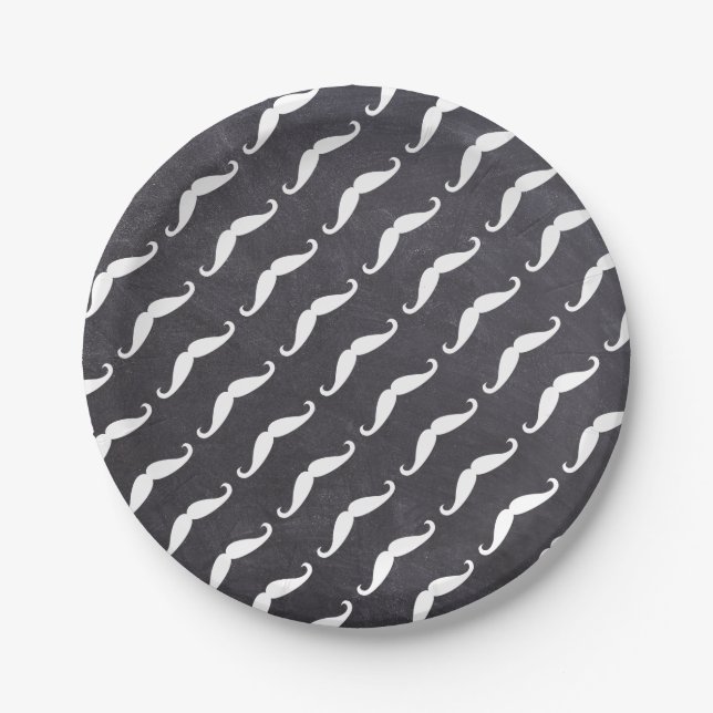 Assiettes En Carton White Mustache Pattern on Chalkboard Little Man (Devant)