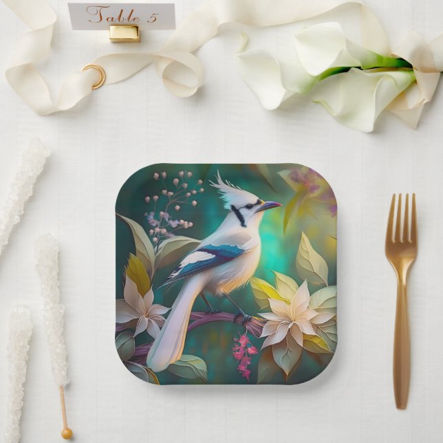 Assiettes En Carton White Tufé Turquoise Wing Jay Imaginaire Bird (Mariage)