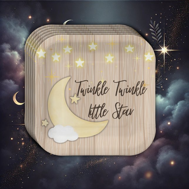 Assiettes En Carton White Wood Twinkle Twinkle Little Star Baby shower (Créateur téléchargé)