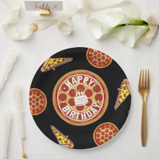 Assiettes En Carton Whole Pizza Happy Birthday Party Design