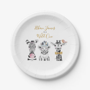 Assiettes En Carton Wild One Animal Safari Noir Blanc Or Anniversaire