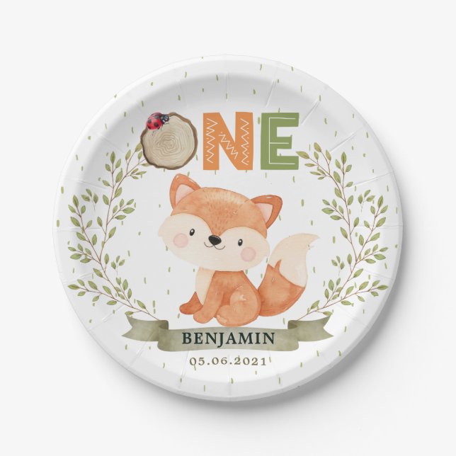 Assiettes En Carton Wild One Baby Fox 1st Birthday Papier Plaque (Devant)