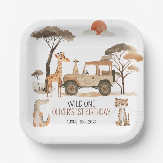 Assiettes En Carton Wild One Boy 1er Anniversaire Safari (Recto)
