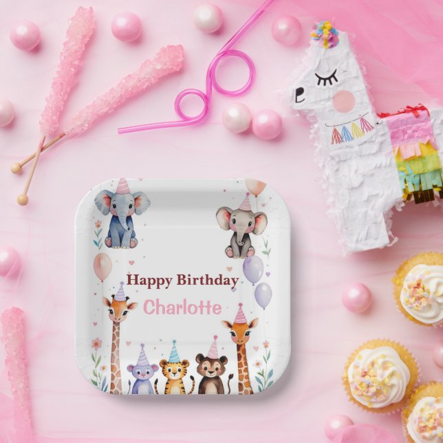 Assiettes En Carton Wild One Cute Animals Balloon girls Birthday (Fête)