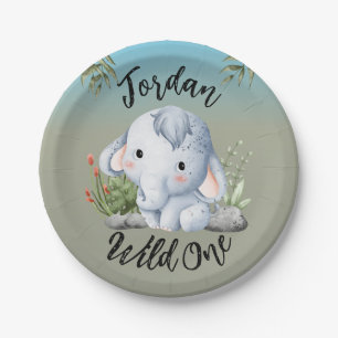 Assiettes En Carton Wild One Cute Safari Animaux Eléphant 1er Annivers