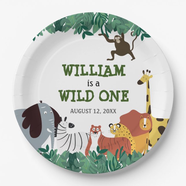 Assiettes En Carton Wild One First Birthday Party Jungle Safari (Devant)