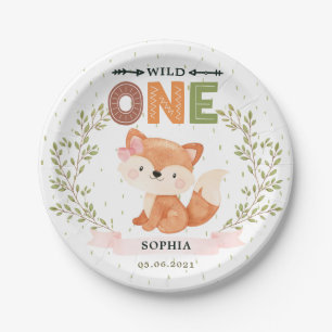 Assiettes En Carton Wild One Girl Baby Fox 1st Birthday Papier Plaque