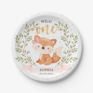 Assiettes En Carton Wild One Girl Baby Fox 1st Birthday Papier Plaque