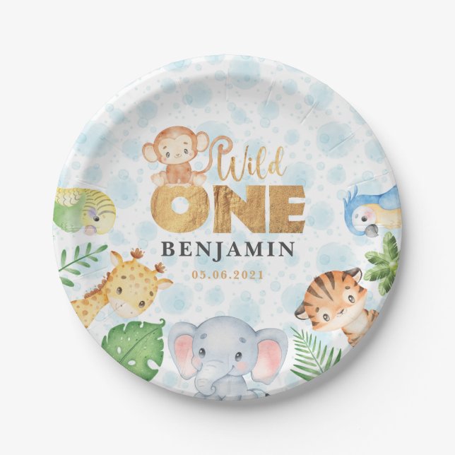 Assiettes En Carton Wild One Jungle Animaux 1er Anniversaire Party Pap (Devant)
