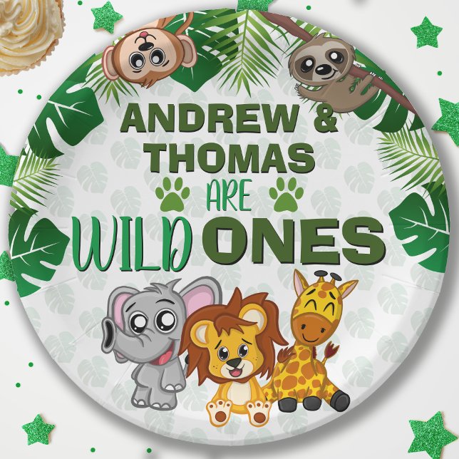 Assiettes En Carton Wild One Jungle Safari Animal Twins Premier annive (Créateur téléchargé)