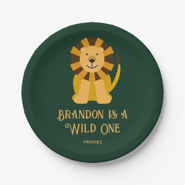 Assiettes En Carton Wild One Lion fête d'anniversaire Jungle Safari (Devant)