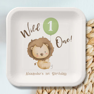 Assiettes En Carton Wild One Lion Sage Green Balloon Boy 1er anniversa