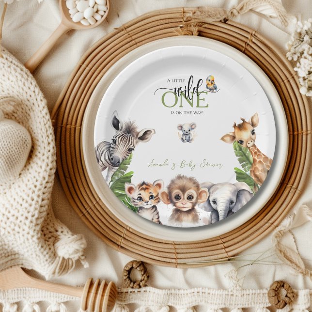 Assiettes En Carton Wild One Safari Animal Jungle Baby shower (Créateur téléchargé)