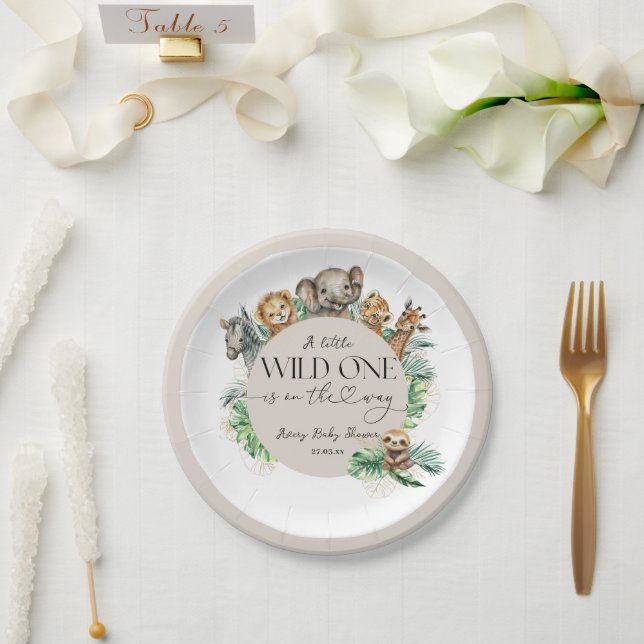 Assiettes En Carton Wild One Safari Animal Jungle Baby shower moderne (Mariage)